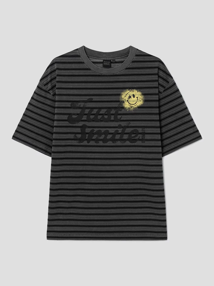S.W.Smiley Striped Dyed Short Sleeve Tee - Ash - Image 8