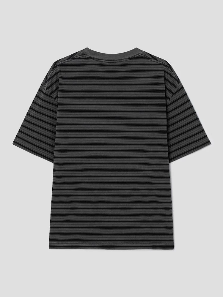 S.W.Smiley Striped Dyed Short Sleeve Tee - Ash - Image 9