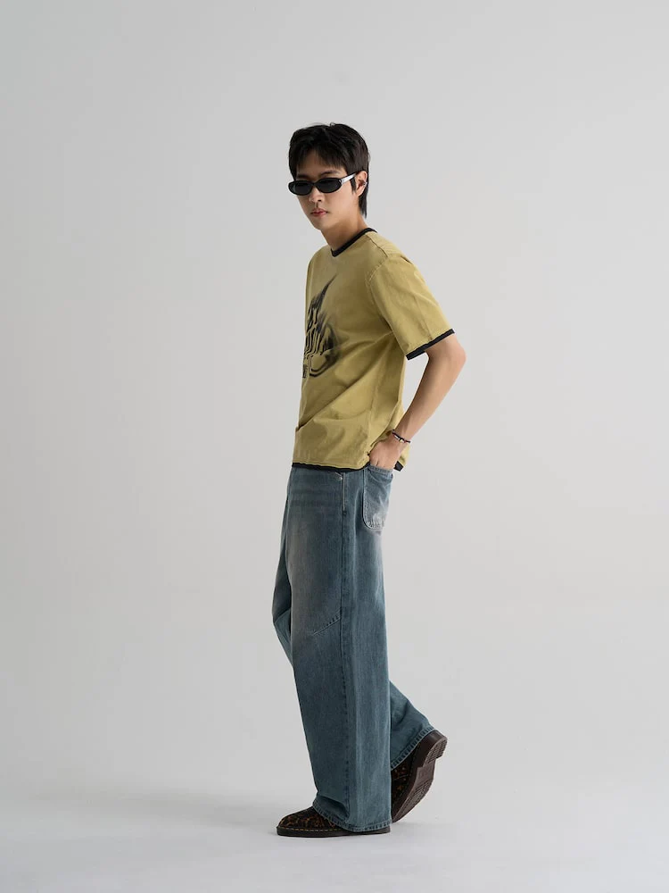 S.W.Smiley Garment-Dyed Short-Sleeve Tee - Yellow - Image 2