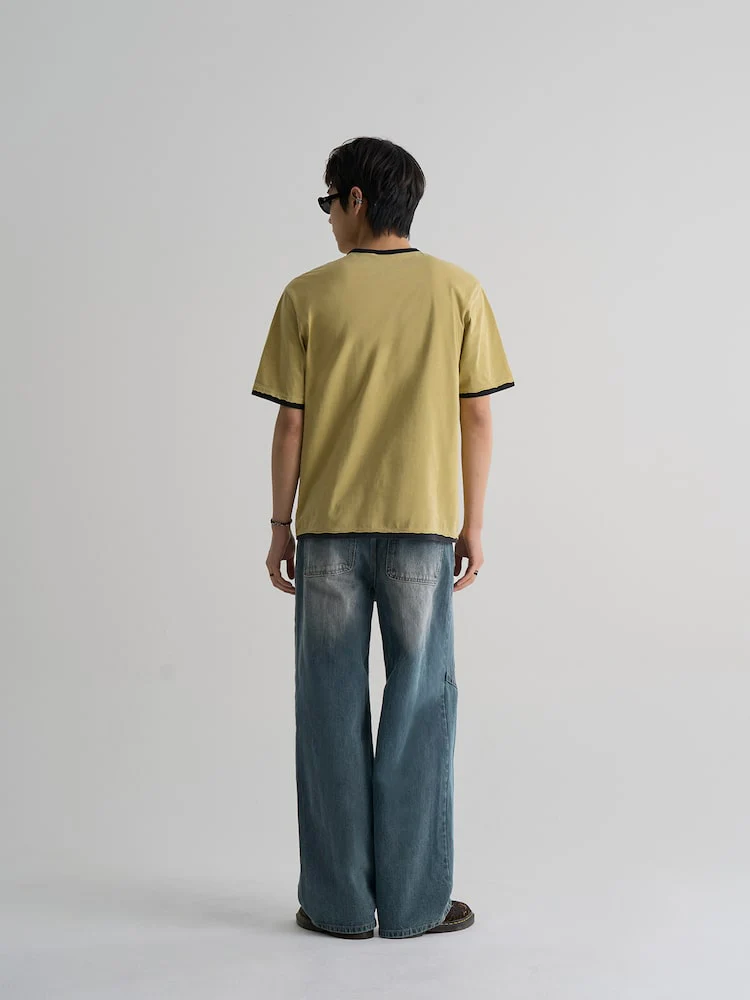 S.W.Smiley Garment-Dyed Short-Sleeve Tee - Yellow - Image 3