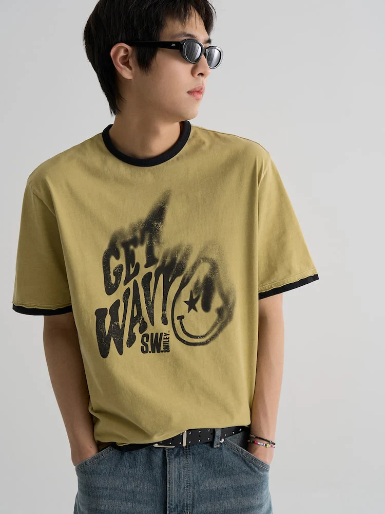 S.W.Smiley Garment-Dyed Short-Sleeve Tee - Yellow - Image 4