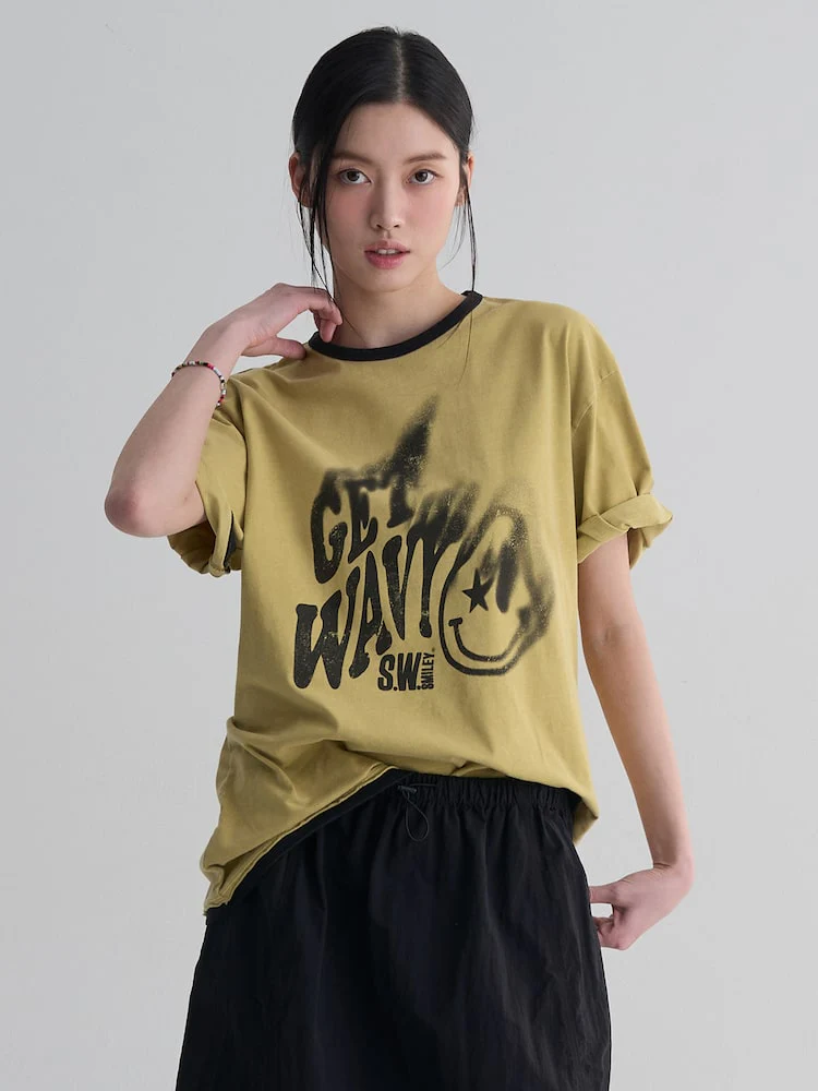 S.W.Smiley Garment-Dyed Short-Sleeve Tee - Yellow - Image 5