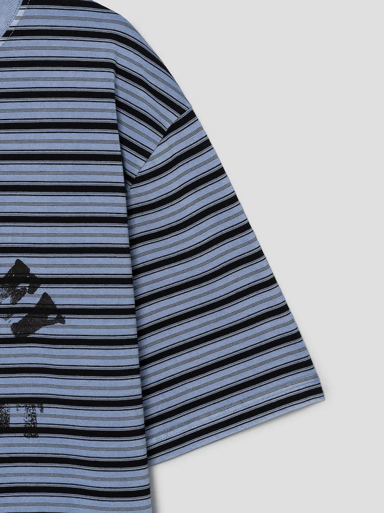S.W.Smiley Striped Dyed Short Sleeve Tee - Sky Blue - Image 10