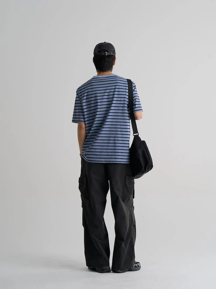 S.W.Smiley Striped Dyed Short Sleeve Tee - Sky Blue - Image 4