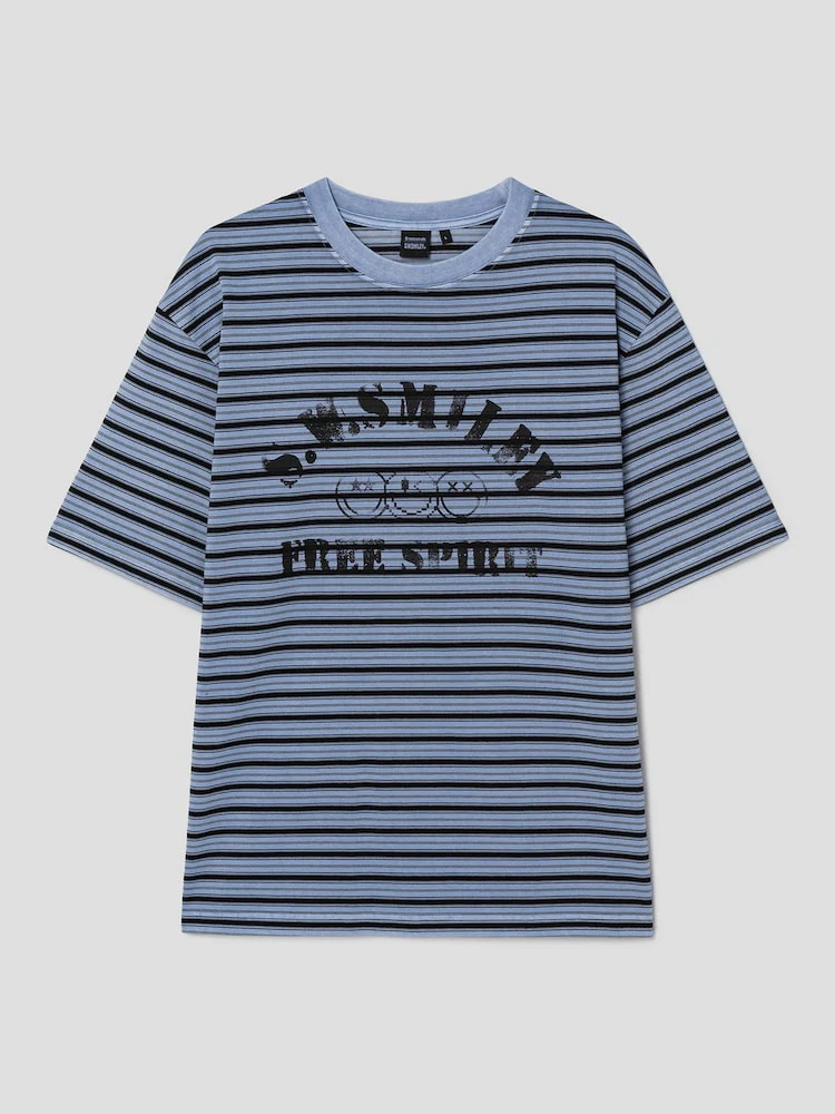 S.W.Smiley Striped Dyed Short Sleeve Tee - Sky Blue - Image 7