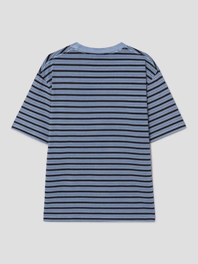 S.W.Smiley Striped Dyed Short Sleeve Tee - Sky Blue - Image 8