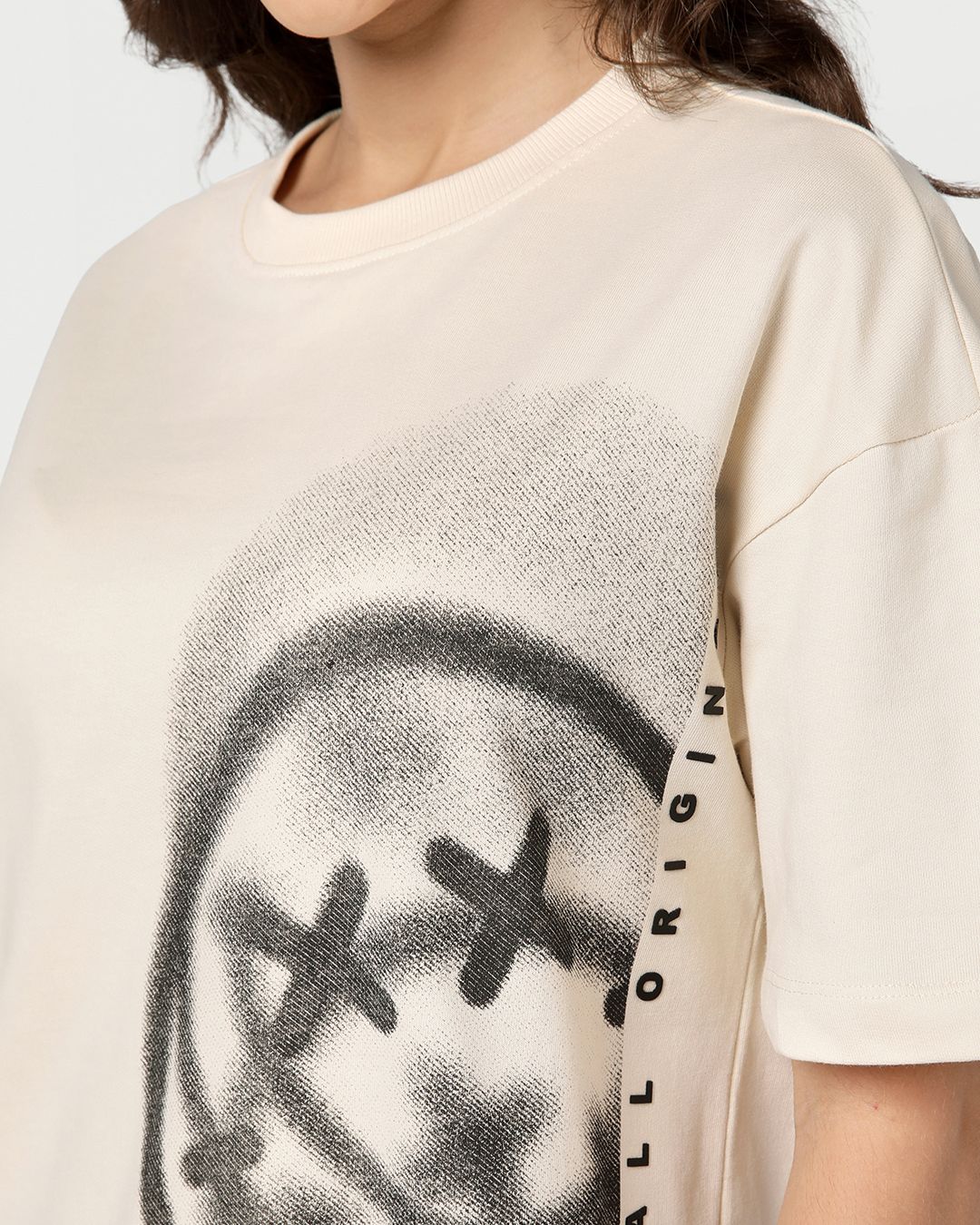 S.W. Smiley Women's Beige Smiley Graphic Printed Oversized T-shirt - Image 6