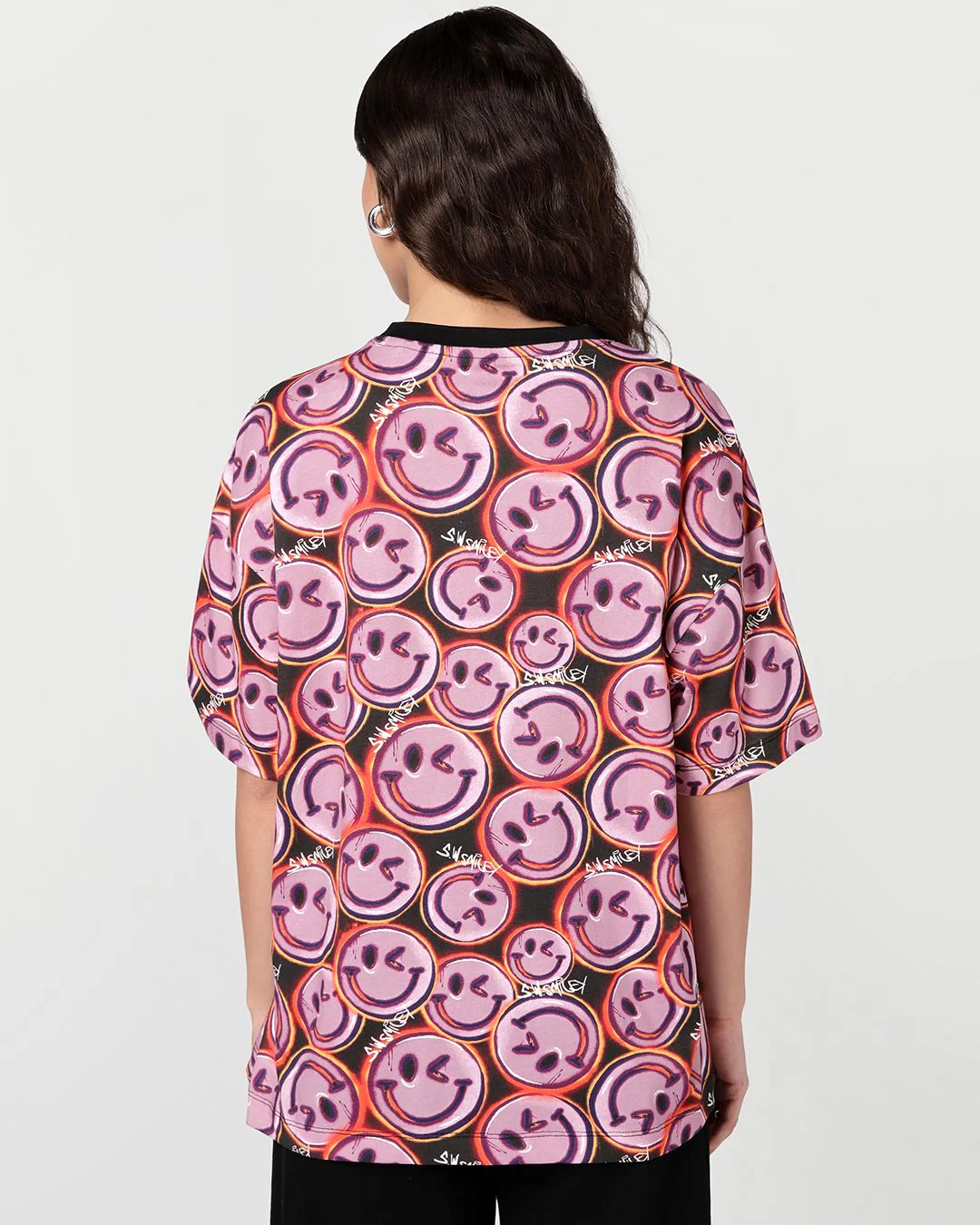 S.W.Smiley Women's Pink & Brown All Over Printed Oversized T-shirt - Image 4