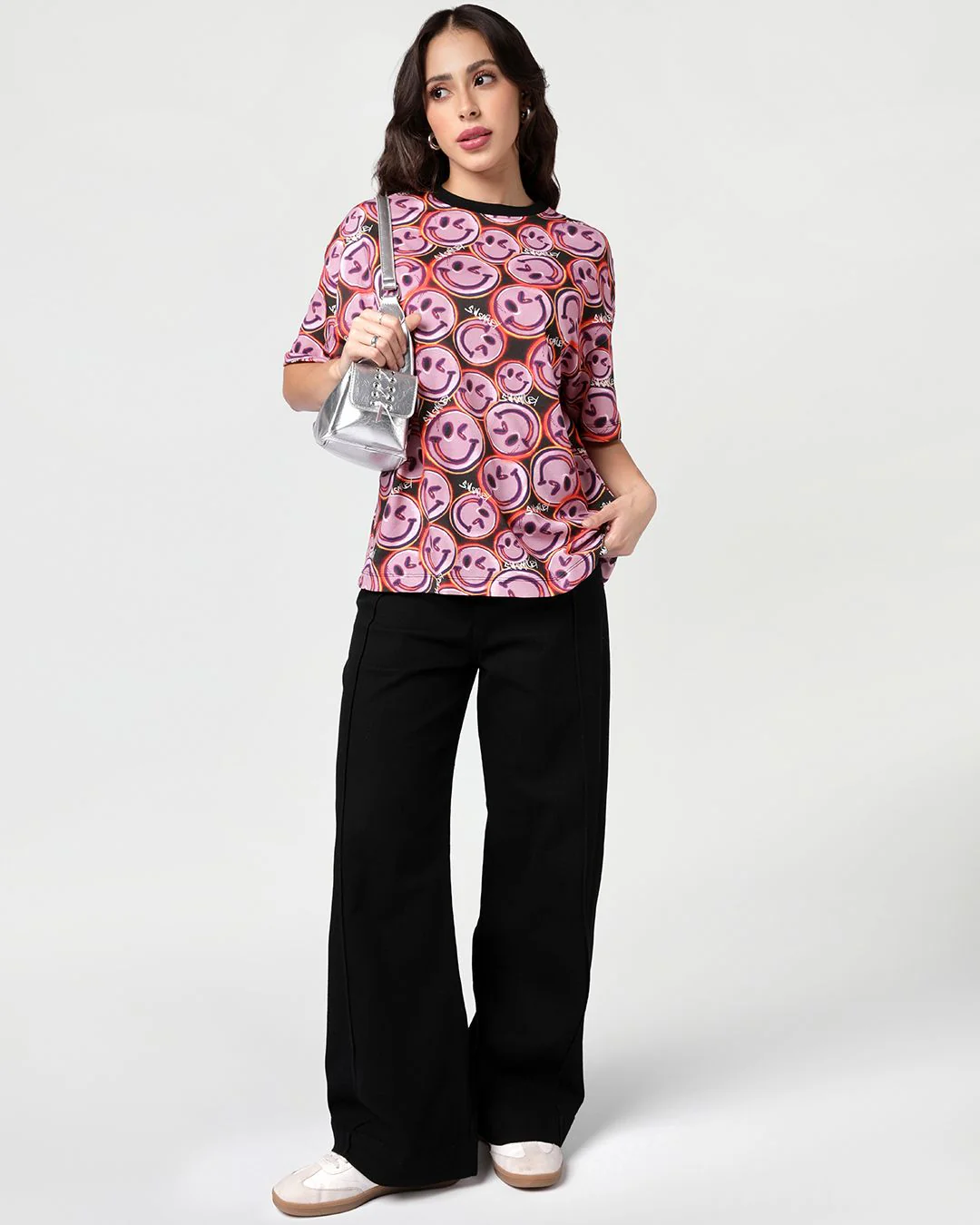S.W.Smiley Women's Pink & Brown All Over Printed Oversized T-shirt - Image 5