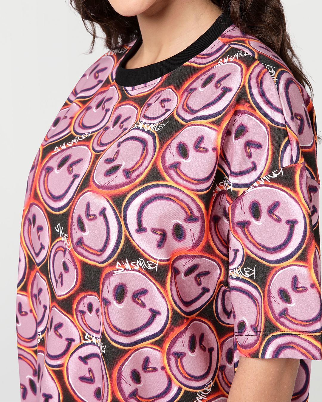 S.W.Smiley Women's Pink & Brown All Over Printed Oversized T-shirt - Image 6
