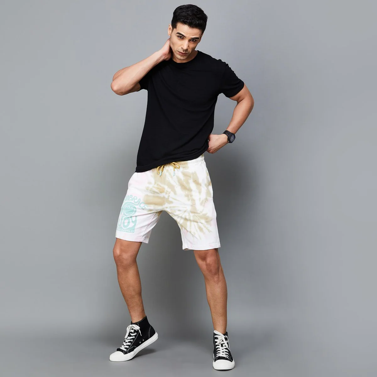 SMILEY Men Tie-Dye Printed Elasticated Casual Shorts - Image 2