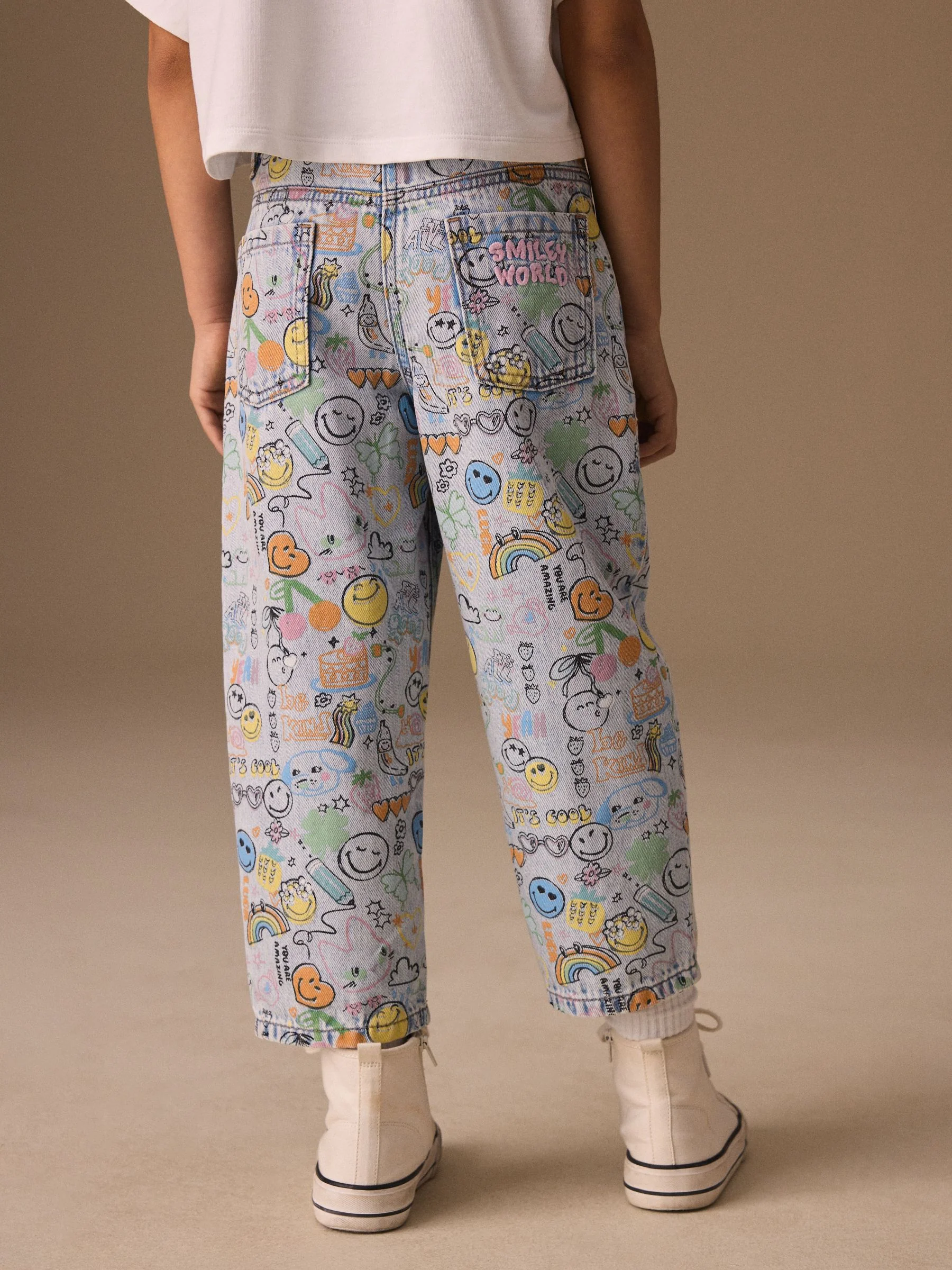 Smiley World Doodle Print Barrel Leg Jeans (3-16yrs) - Image 3