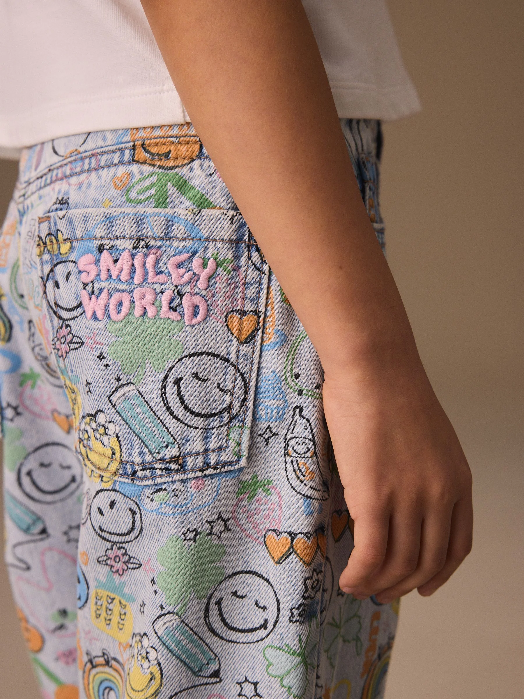 Smiley World Doodle Print Barrel Leg Jeans (3-16yrs) - Image 4