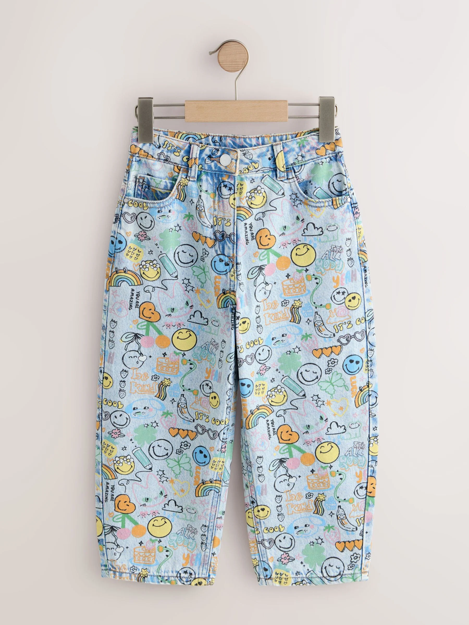 Smiley World Doodle Print Barrel Leg Jeans (3-16yrs) - Image 5