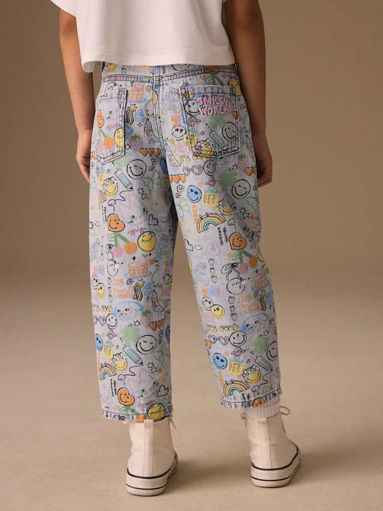 Smiley World Doodle Print Barrel Leg Jeans (3-16yrs) - Image 3
