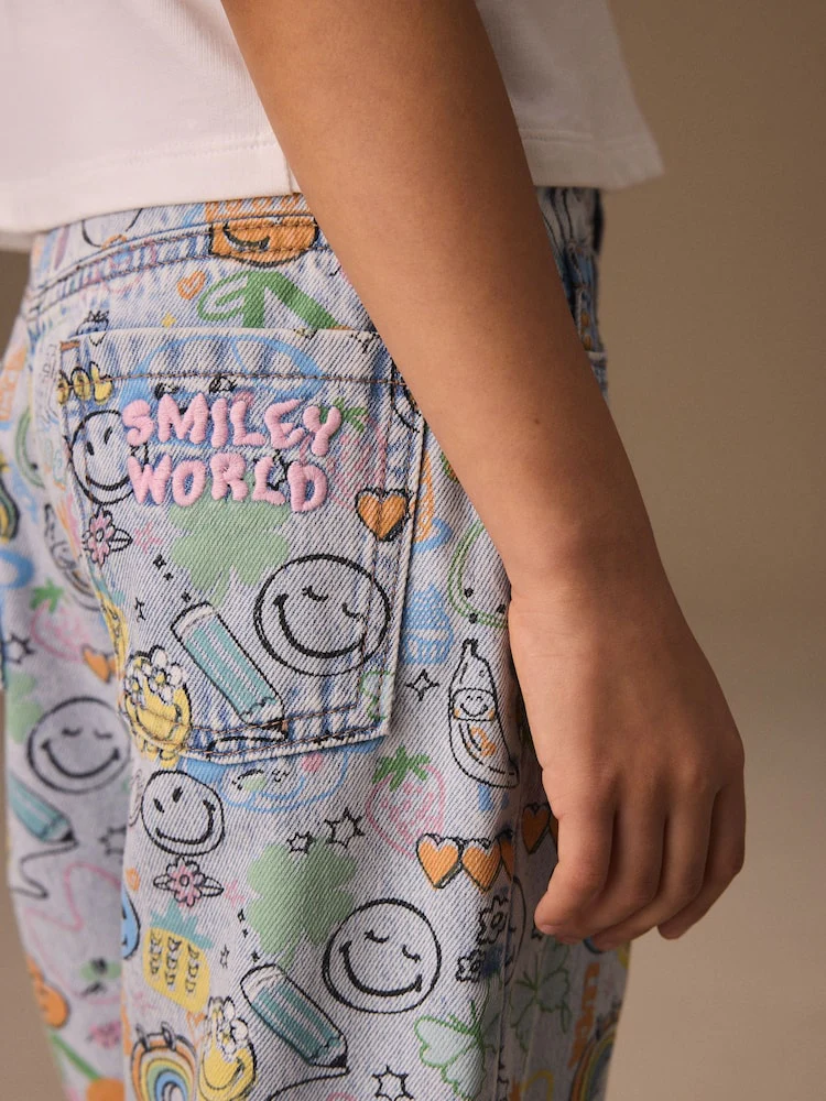 Smiley World Doodle Print Barrel Leg Jeans (3-16yrs) - Image 4