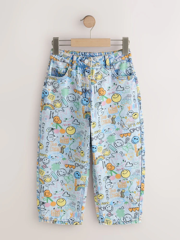 Smiley World Doodle Print Barrel Leg Jeans (3-16yrs) - Image 5