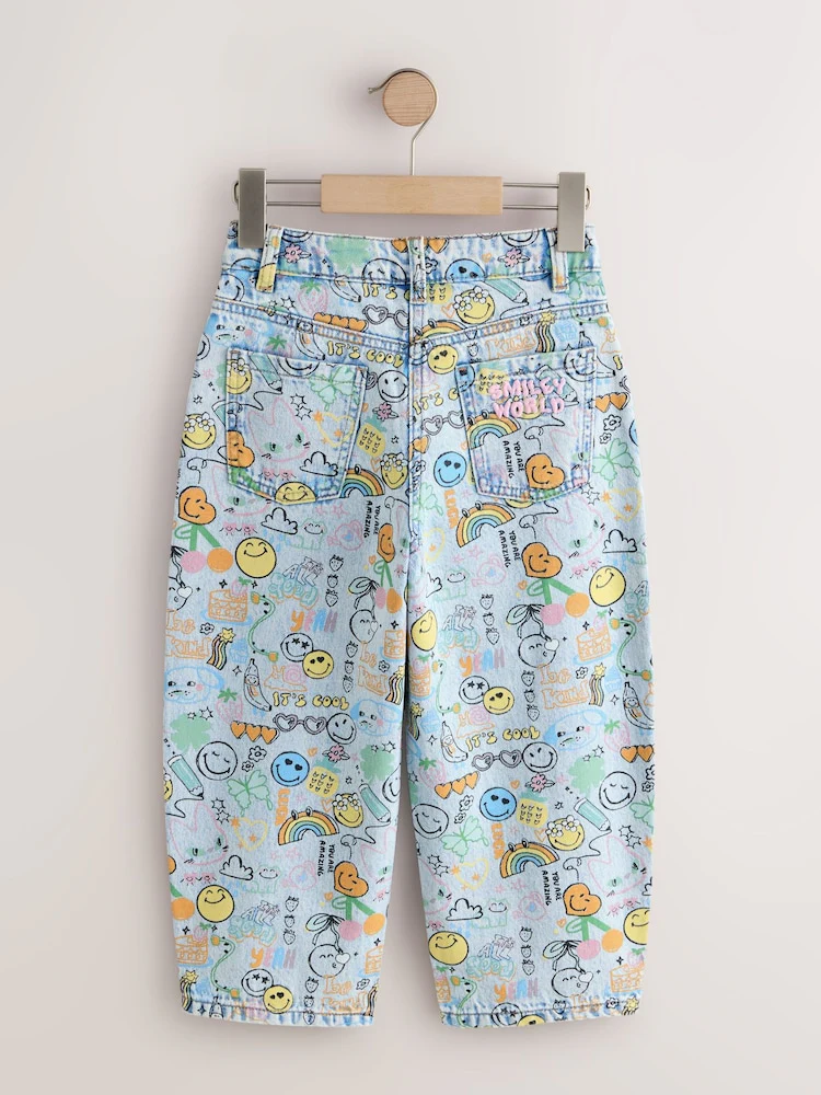 Smiley World Doodle Print Barrel Leg Jeans (3-16yrs) - Image 6