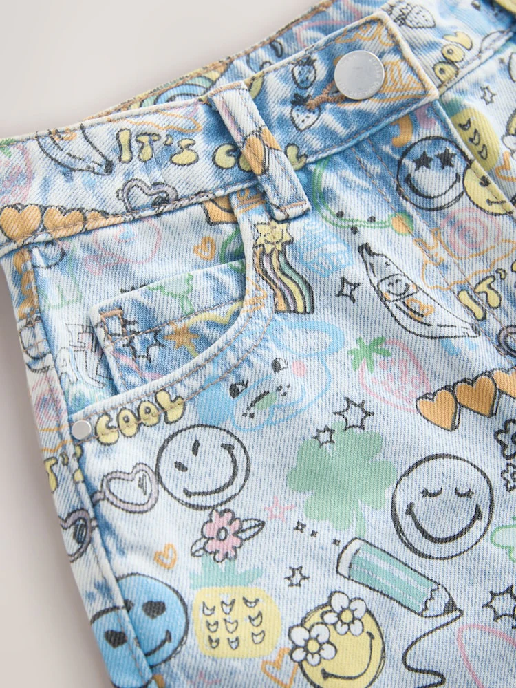 Smiley World Doodle Print Barrel Leg Jeans (3-16yrs) - Image 7