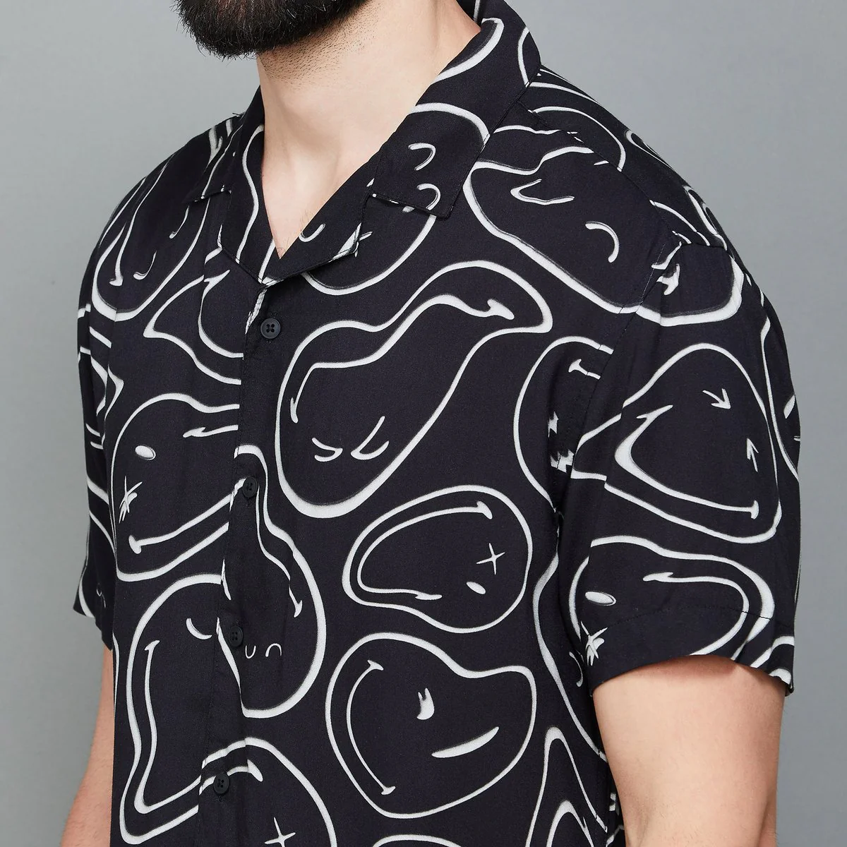 Smiley World Men Printed Cuban Collar Casual Shirt - Image 4