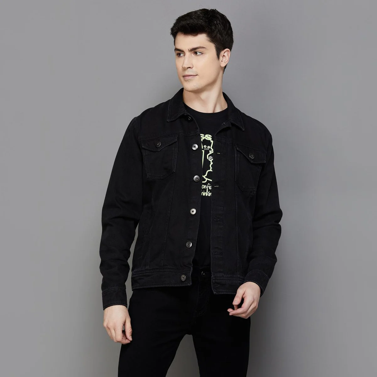 SmileyWorld Men Solid Denim Jacket