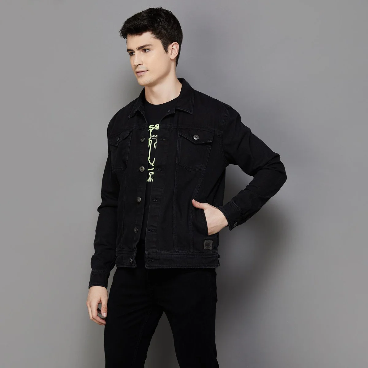 SmileyWorld Men Solid Denim Jacket - Image 3