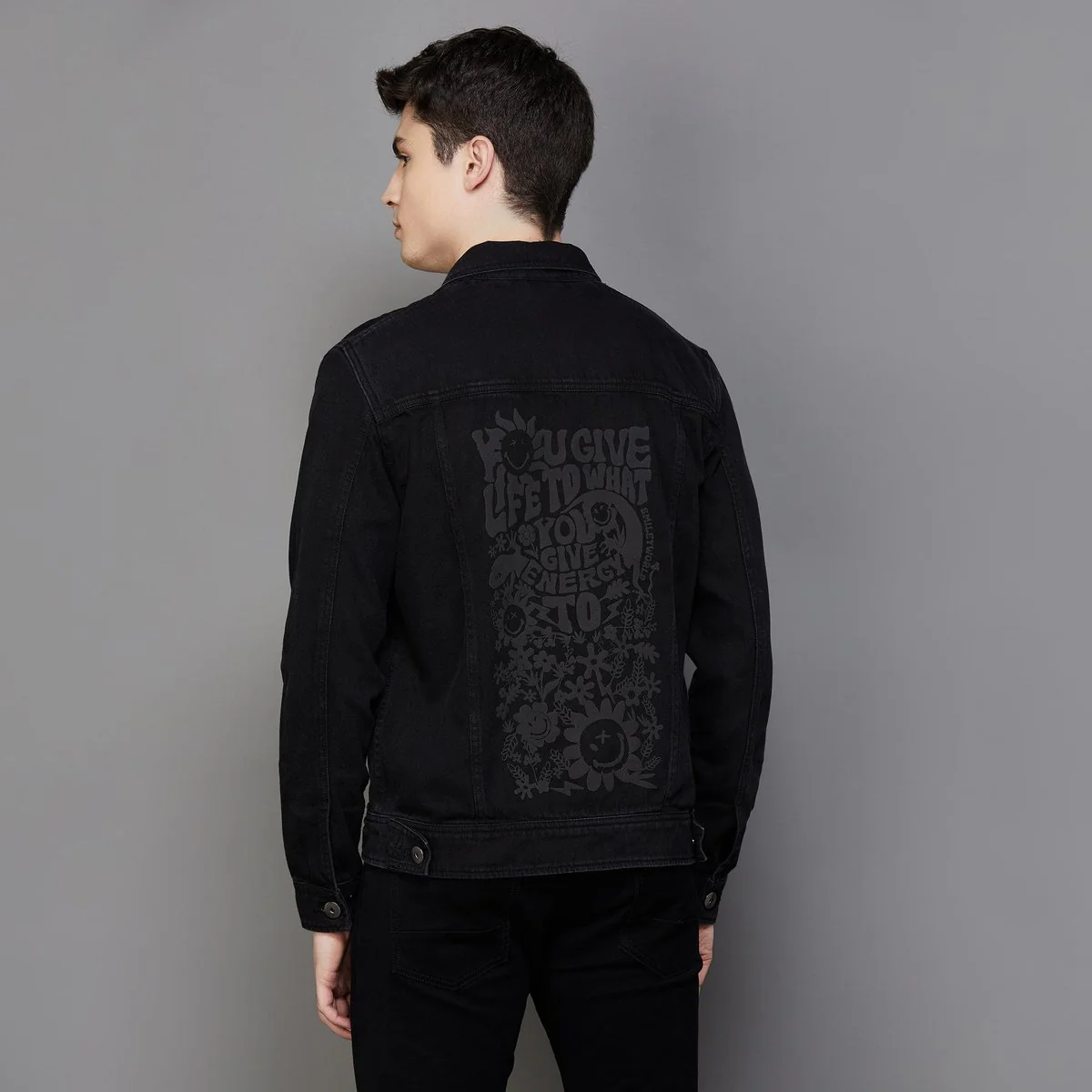 SmileyWorld Men Solid Denim Jacket - Image 6