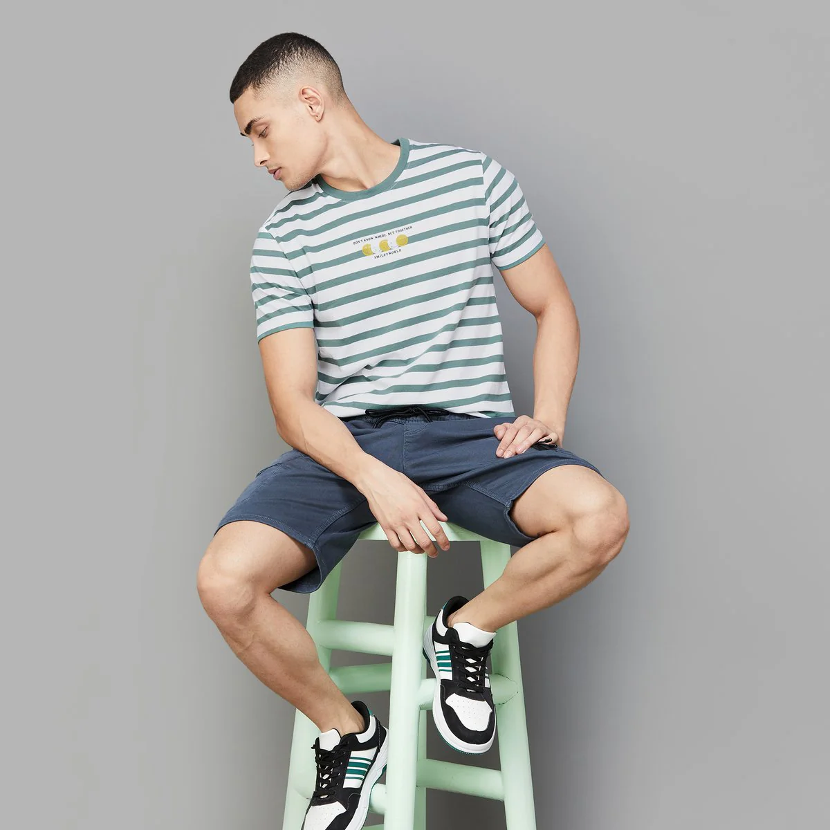 Smiley World Men Striped T-Shirt - Image 2