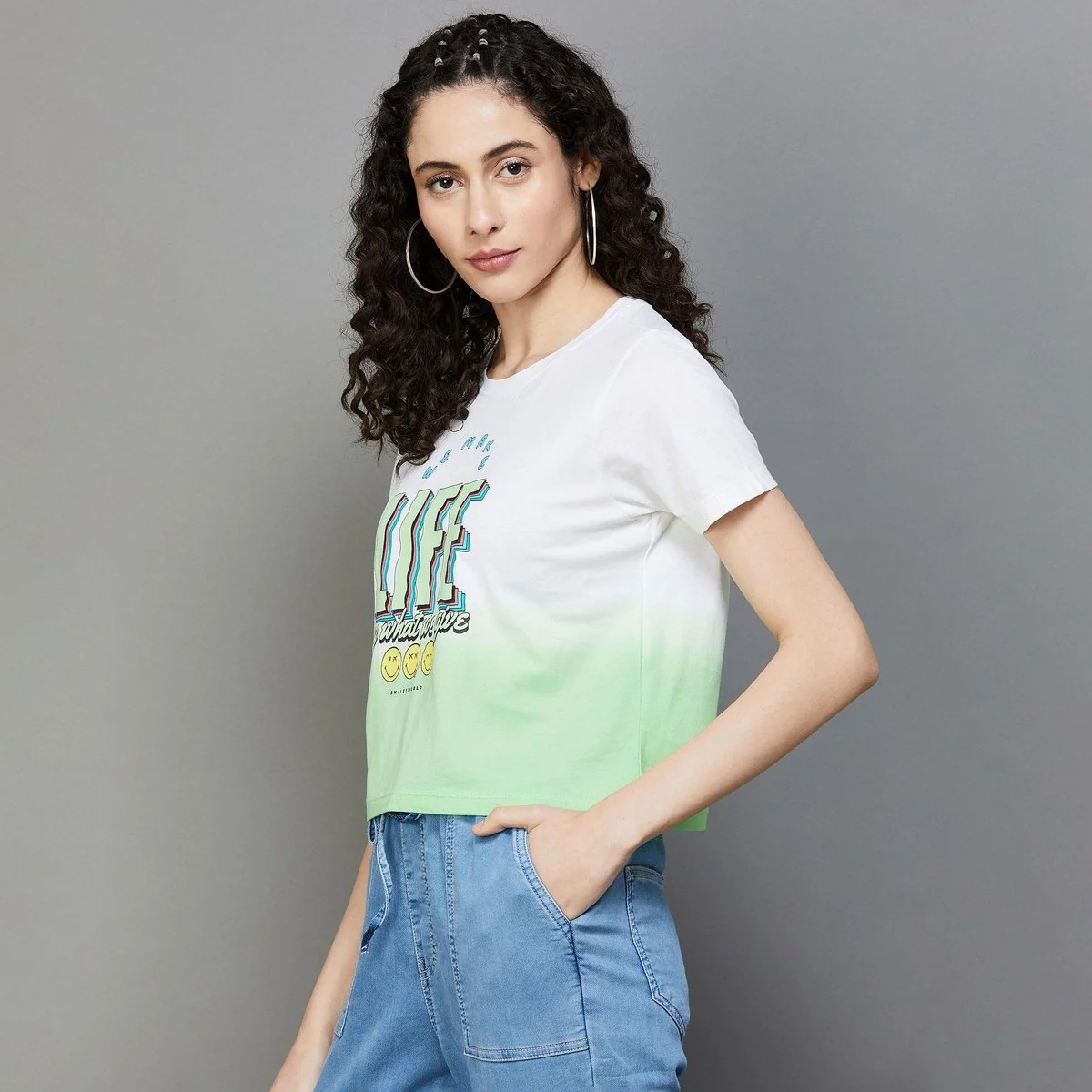 SmileyWorld Women Typographic Printed Crop T-shirt - Image 3