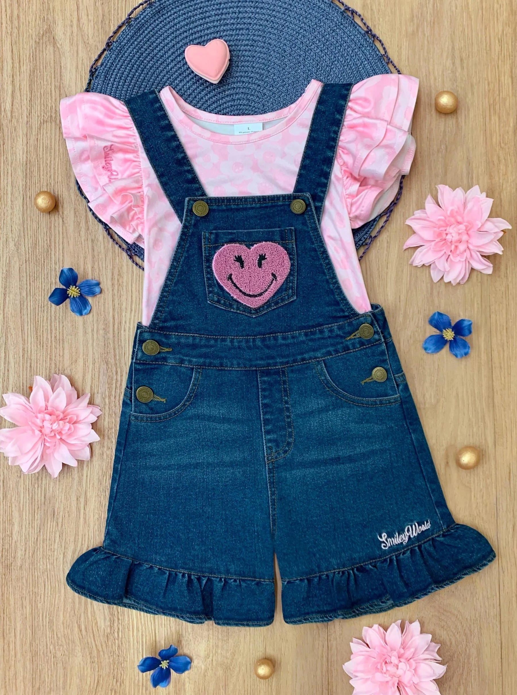 SmileyWorld Happy Heart Denim Shortall Set - Image 3
