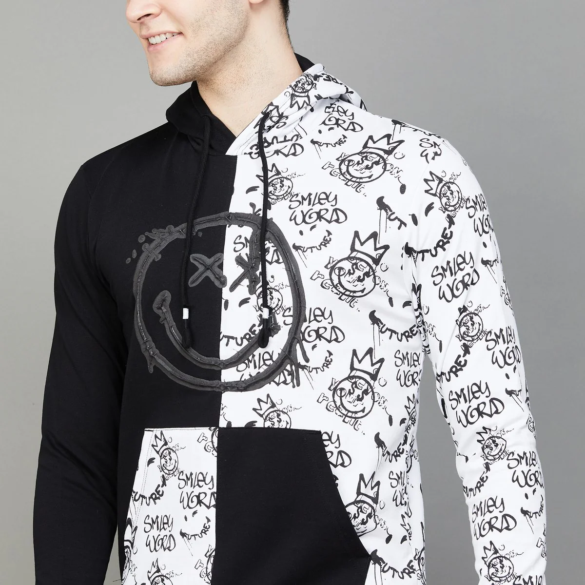 SmileyWorld Men Colourblocked Hooded Sweatshirt - Image 5