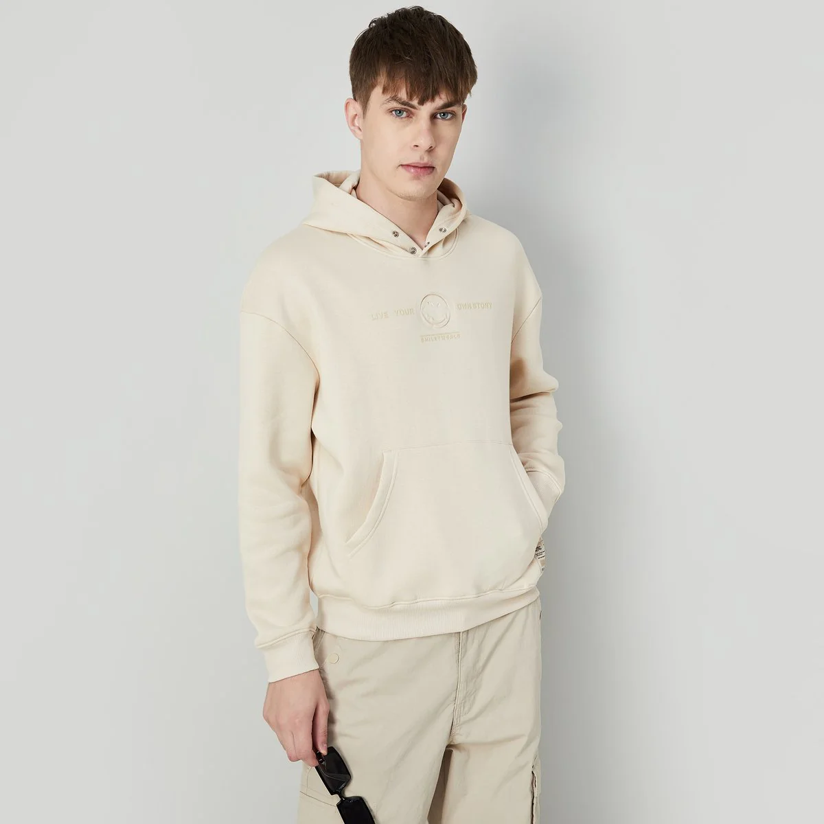 SmileyWorld Men Embroidered Hooded Sweatshirt