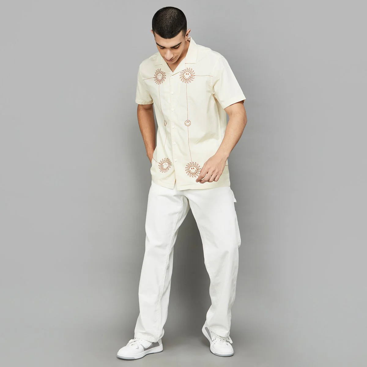 SmileyWorld Men Embroidered Regular Fit Casual Shirt - Image 3
