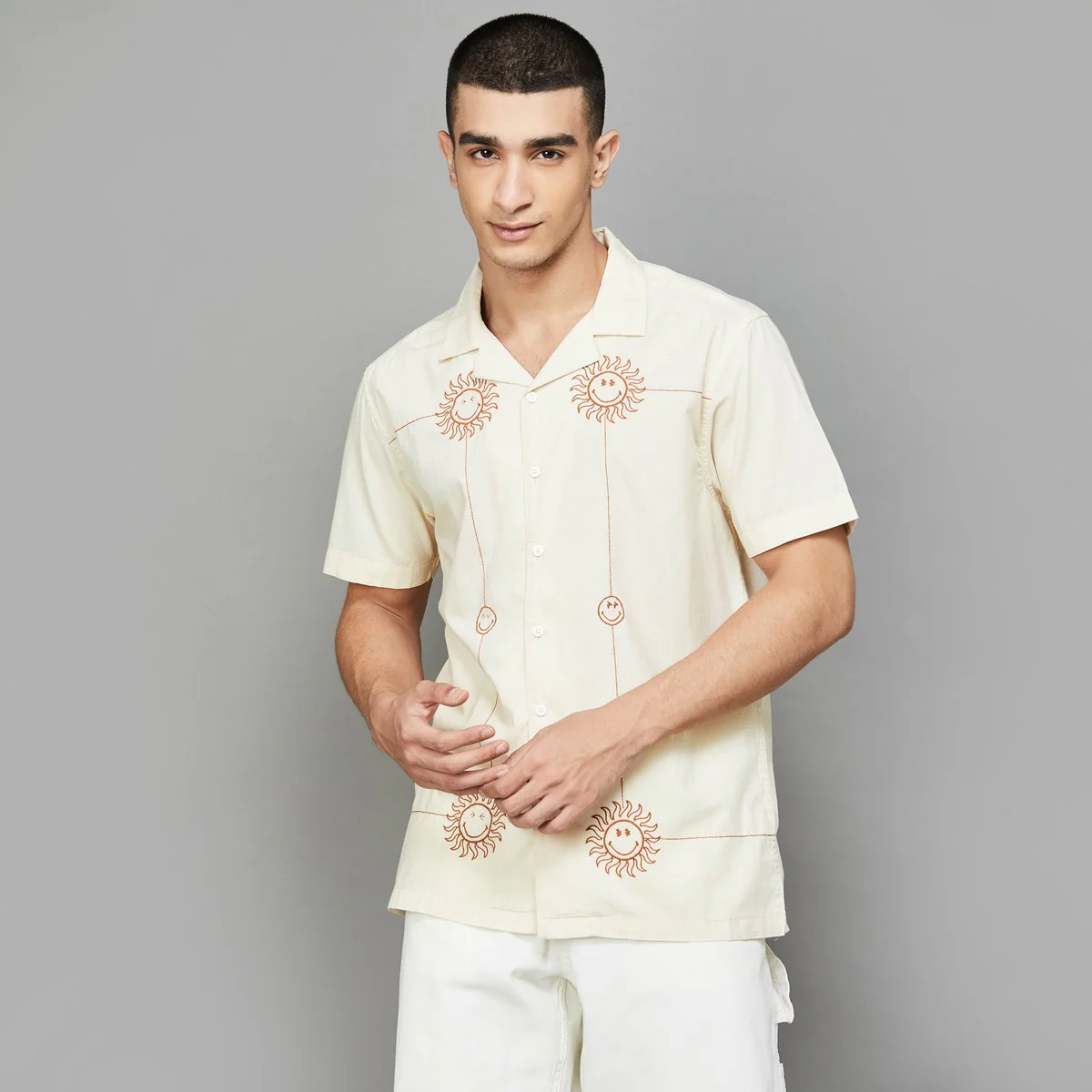 SmileyWorld Men Embroidered Regular Fit Casual Shirt - Image 8