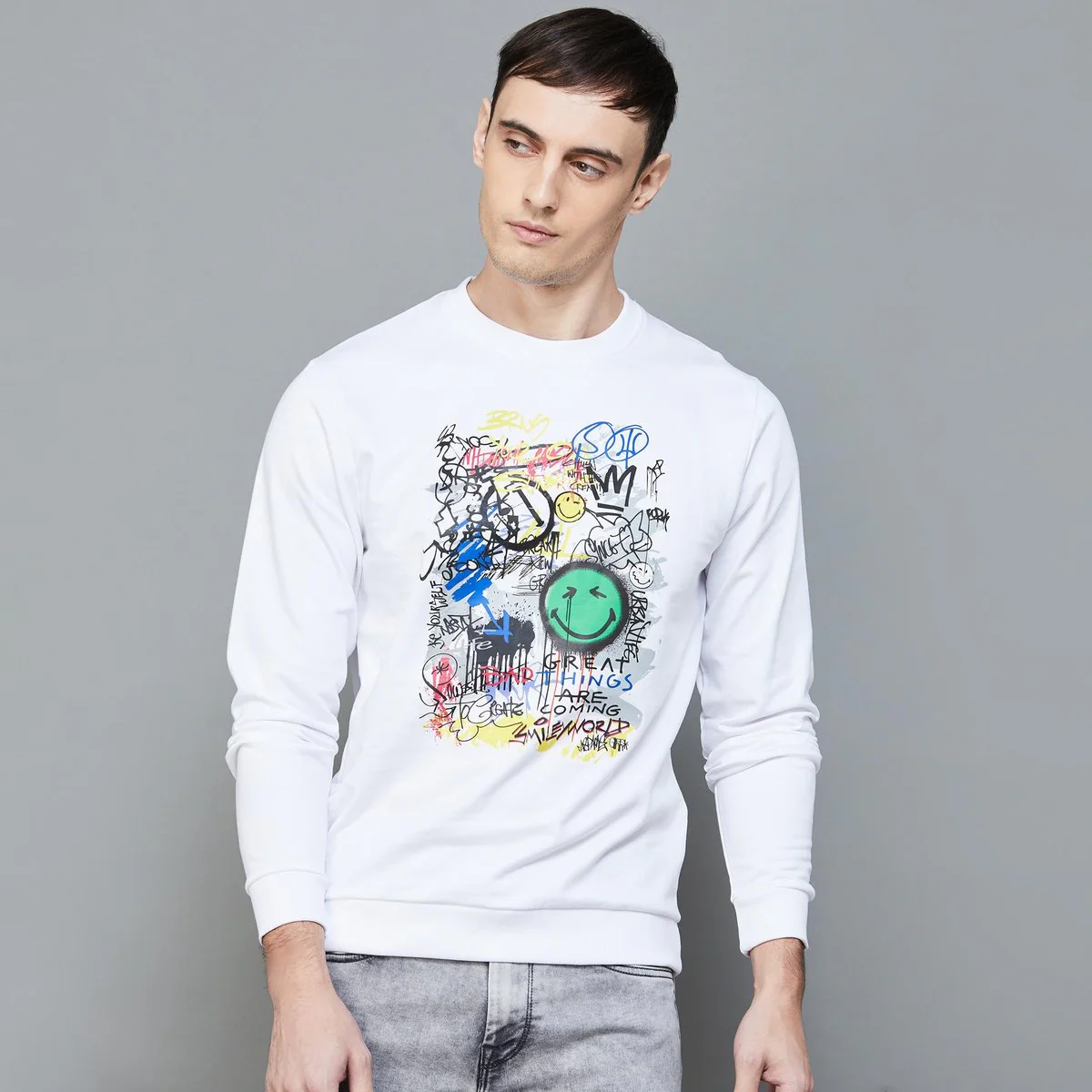SmileyWorld Men Graphic Print Sweatshirt