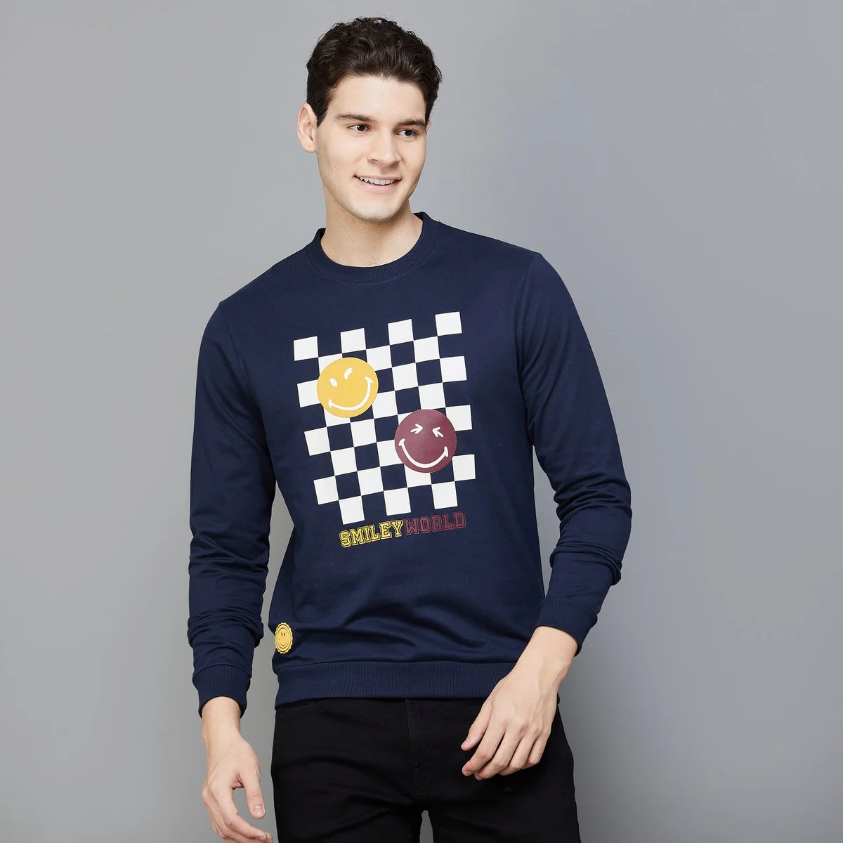 SmileyWorld Men Graphic Printed Crew Neck Sweatshirt