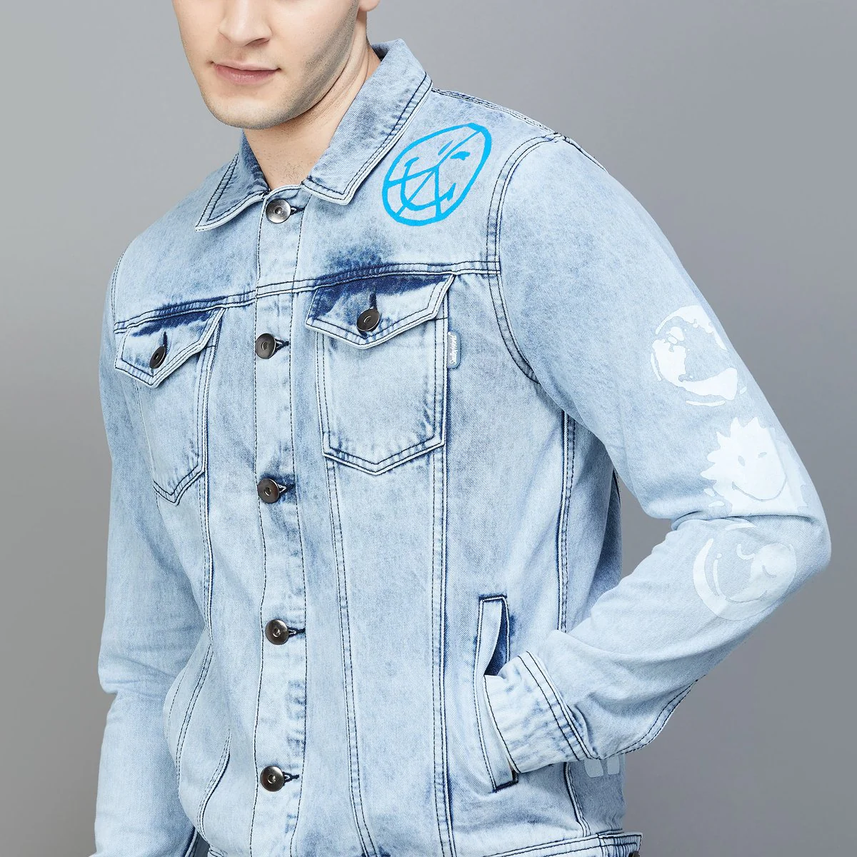 SmileyWorld Men Printed Denim Jacket - Image 3