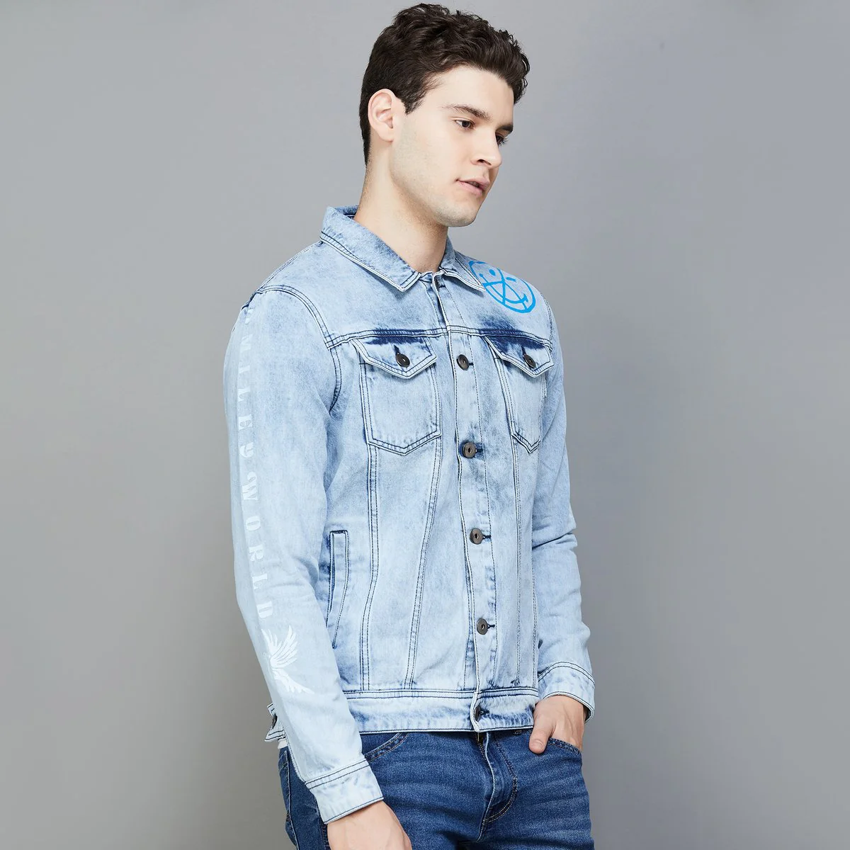SmileyWorld Men Printed Denim Jacket - Image 4