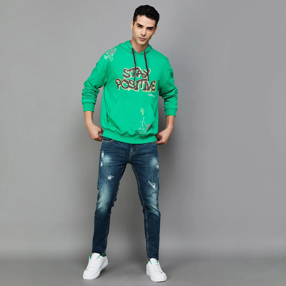 SmileyWorld Men Printed Hooded Sweatshirt - Image 2