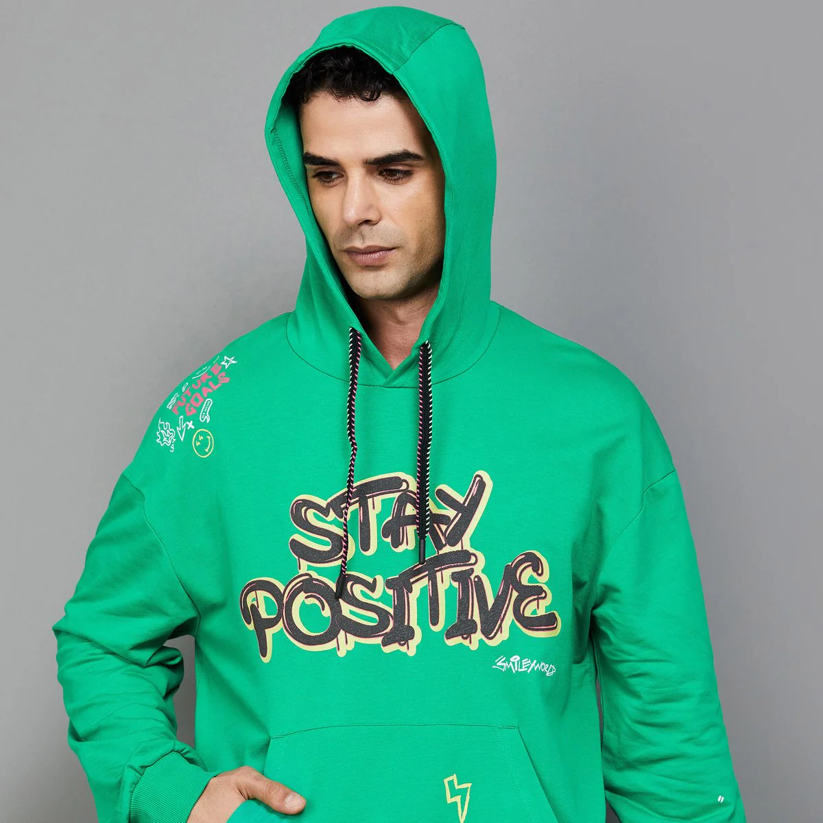 SmileyWorld Men Printed Hooded Sweatshirt - Image 4