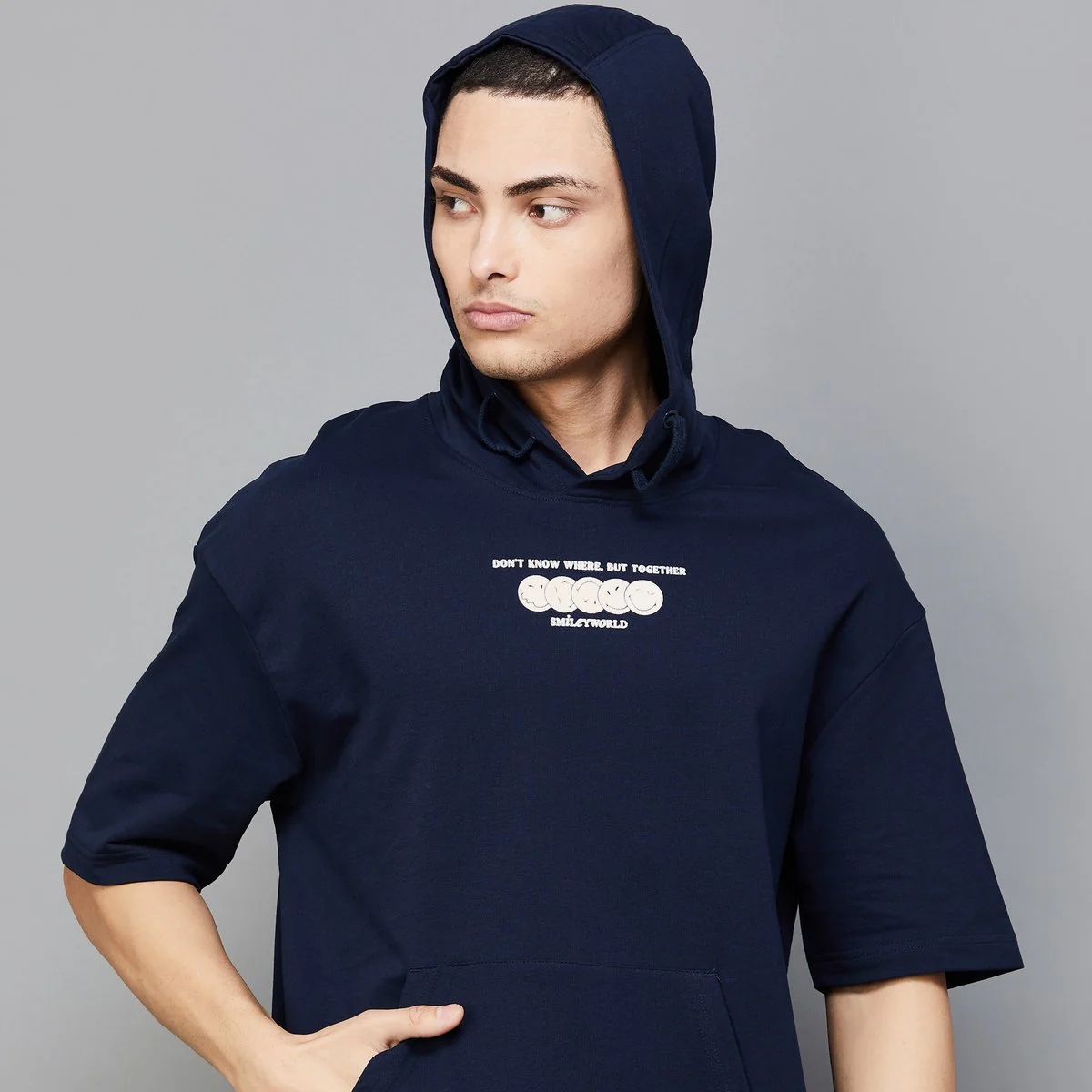 SmileyWorld Men Printed Oversized Hooded T-Shirt - Image 4