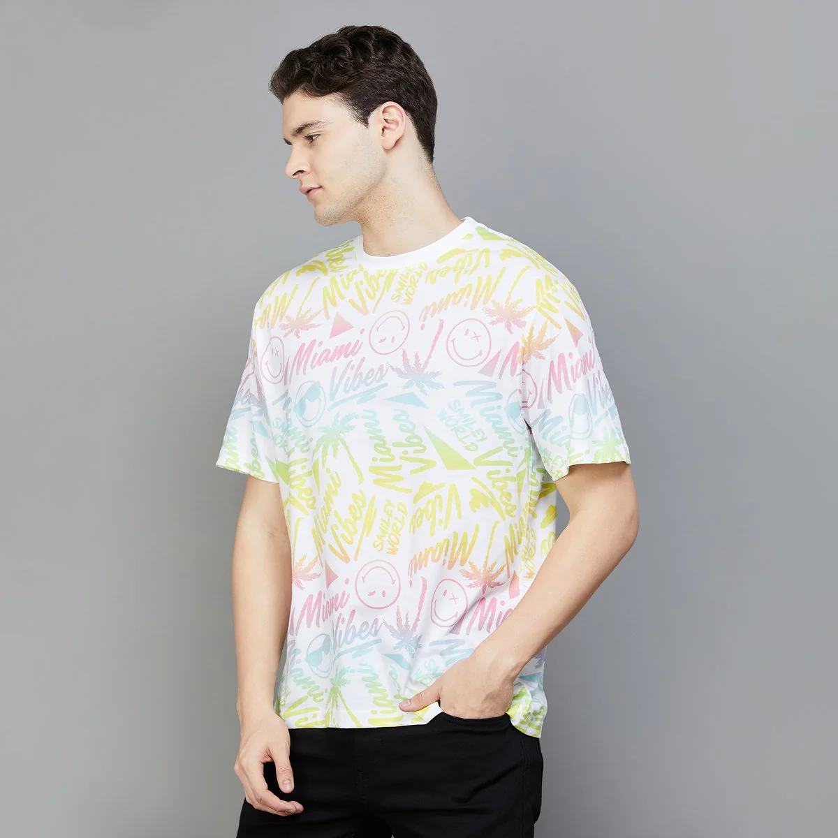 SmileyWorld Men Printed Slim Fit Crew Neck T-Shirt - Image 3