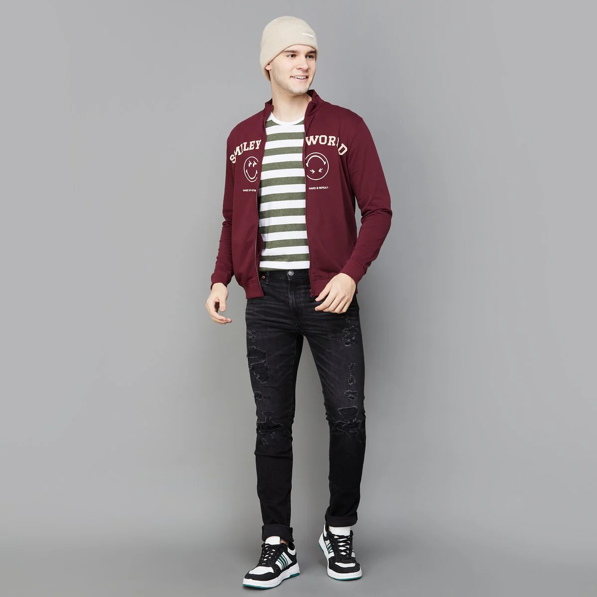 SmileyWorld Men Printed Zip-Up Sweatshirt - Image 2