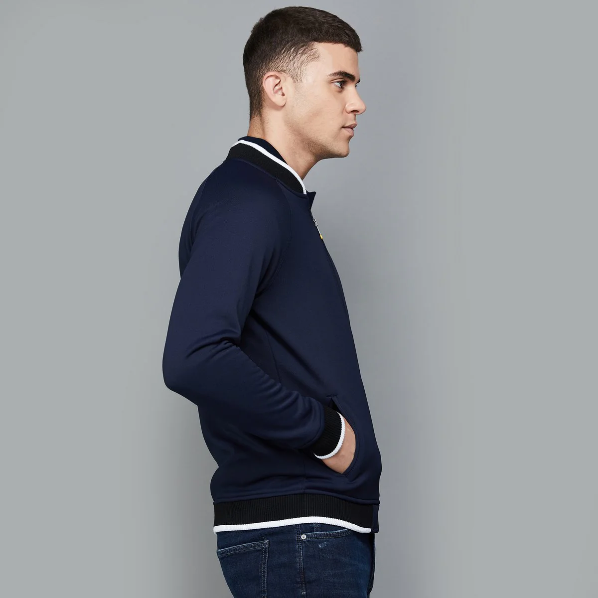 SmileyWorld Men Solid Baseball Collar Jacket - Image 3