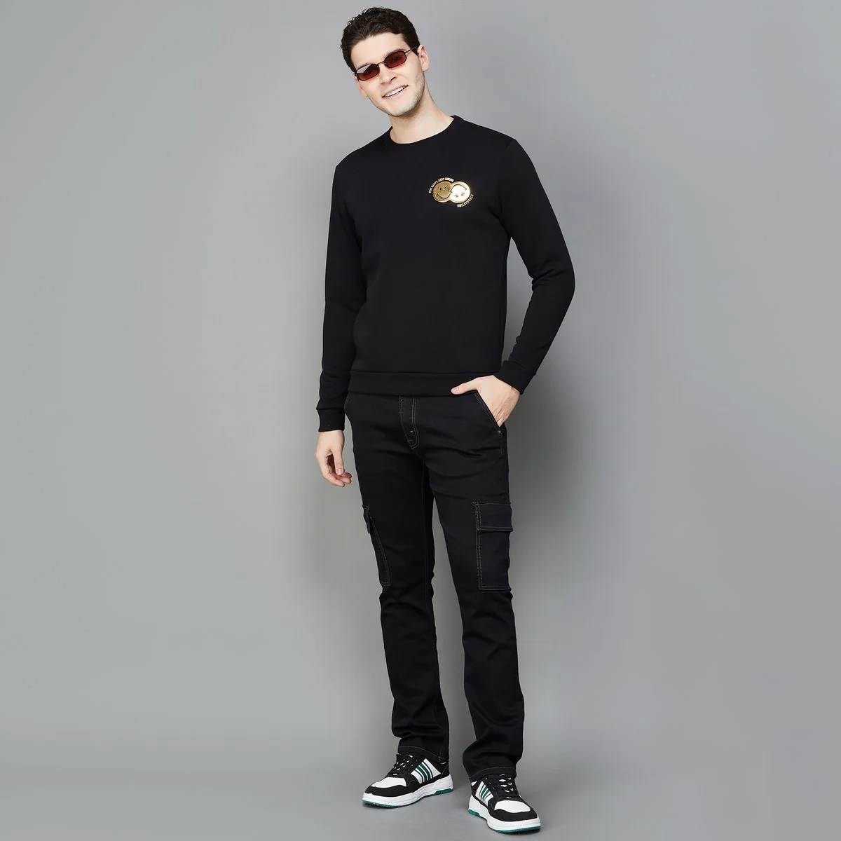 SmileyWorld Men Solid Crew Neck Sweatshirt - Image 2