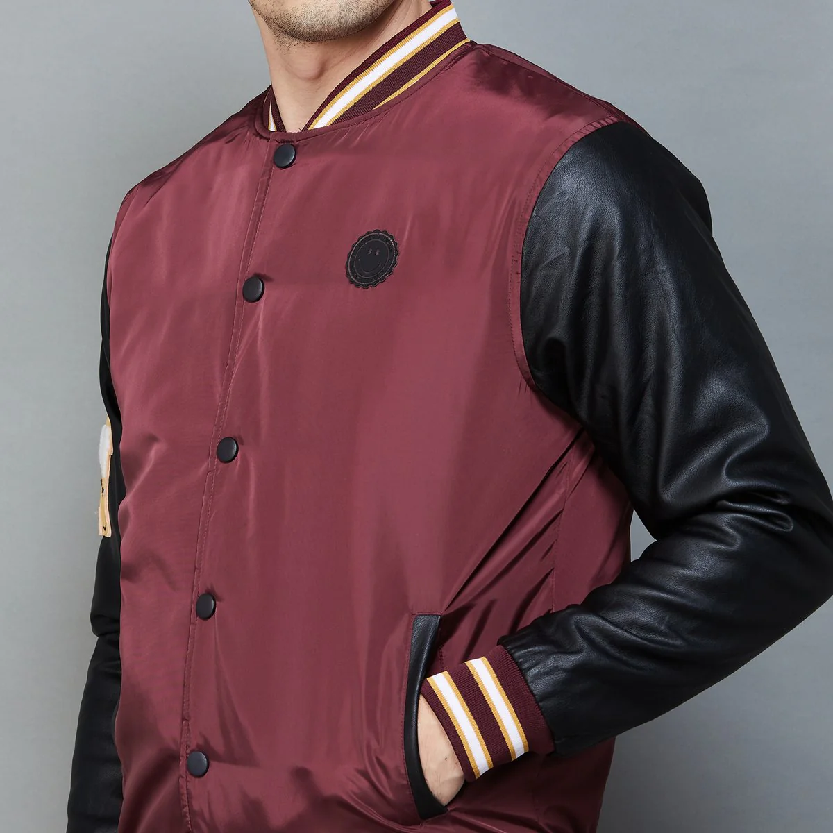 SmileyWorld Men Solid Zipped Casual Jacket - Image 4