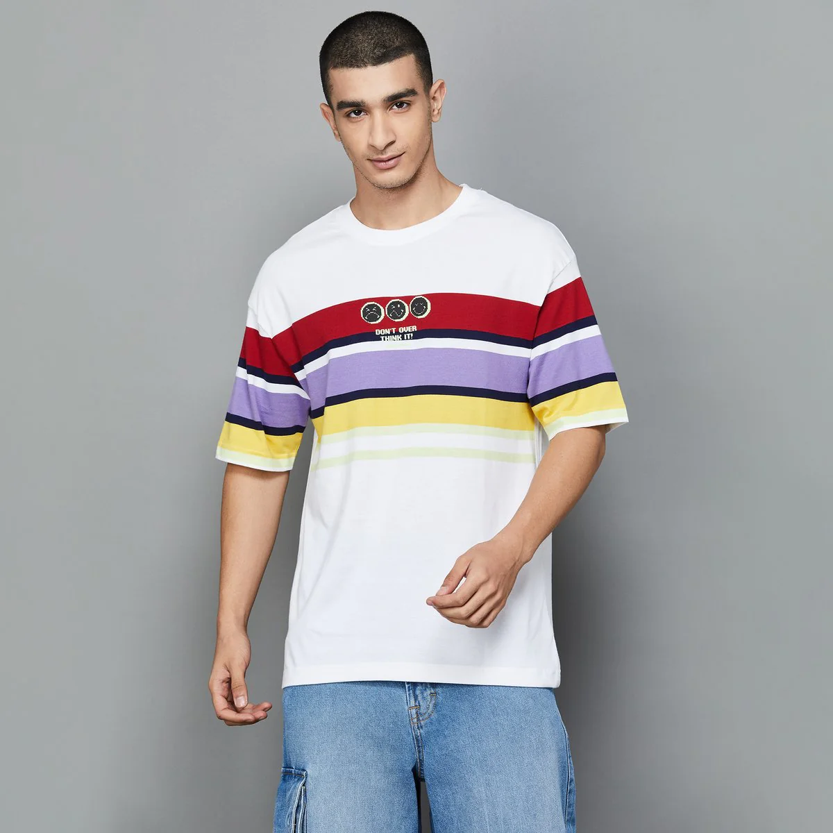 SmileyWorld Men Striped T-Shirt