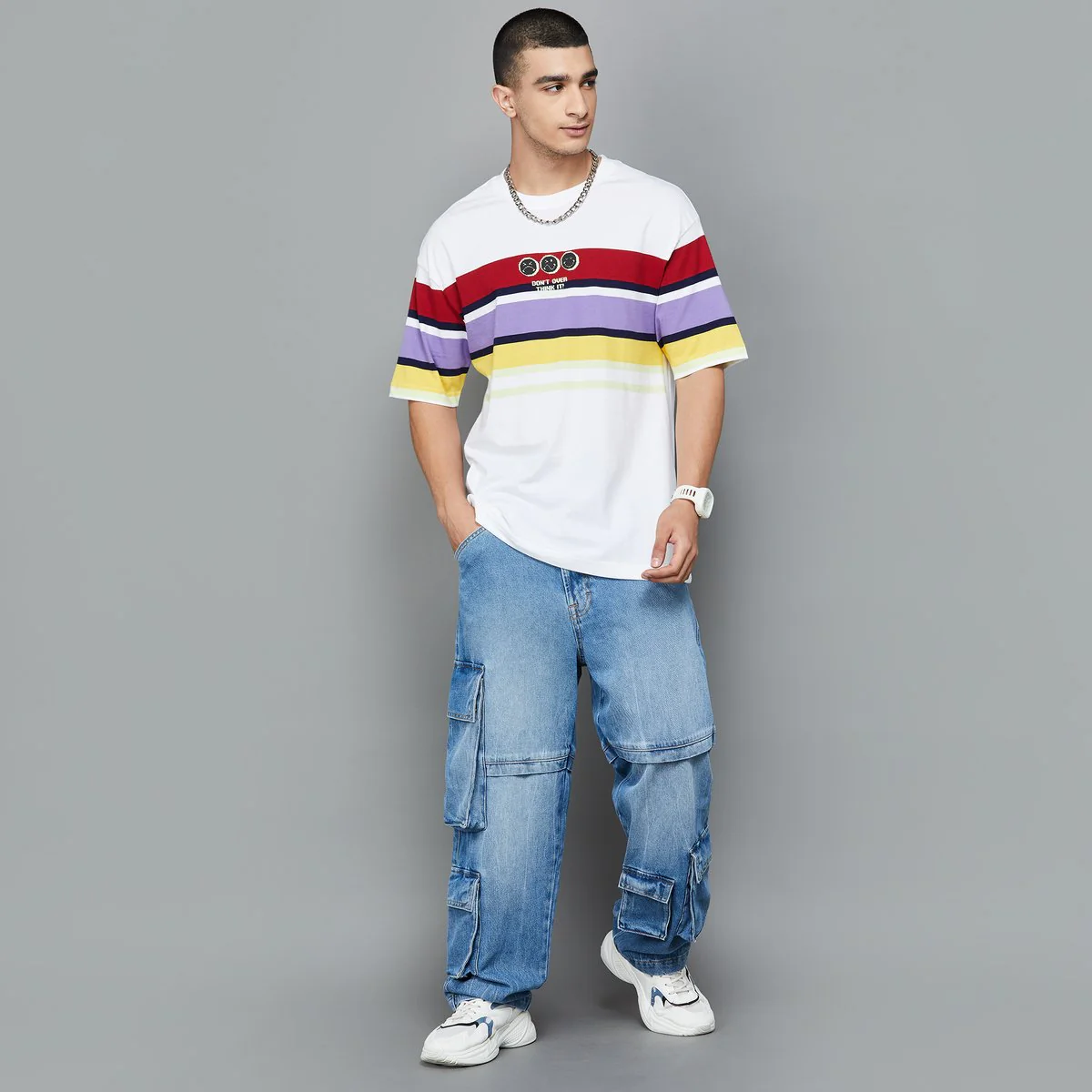SmileyWorld Men Striped T-Shirt - Image 2