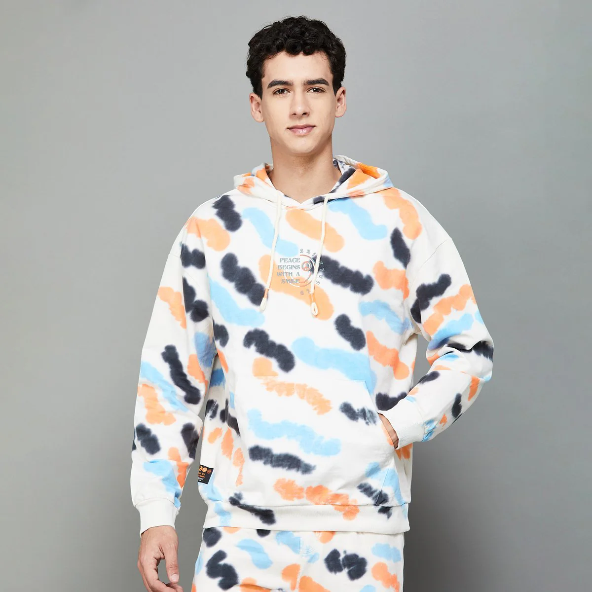 SmileyWorld Men Tie & Dye Print Hooded Sweatshirt