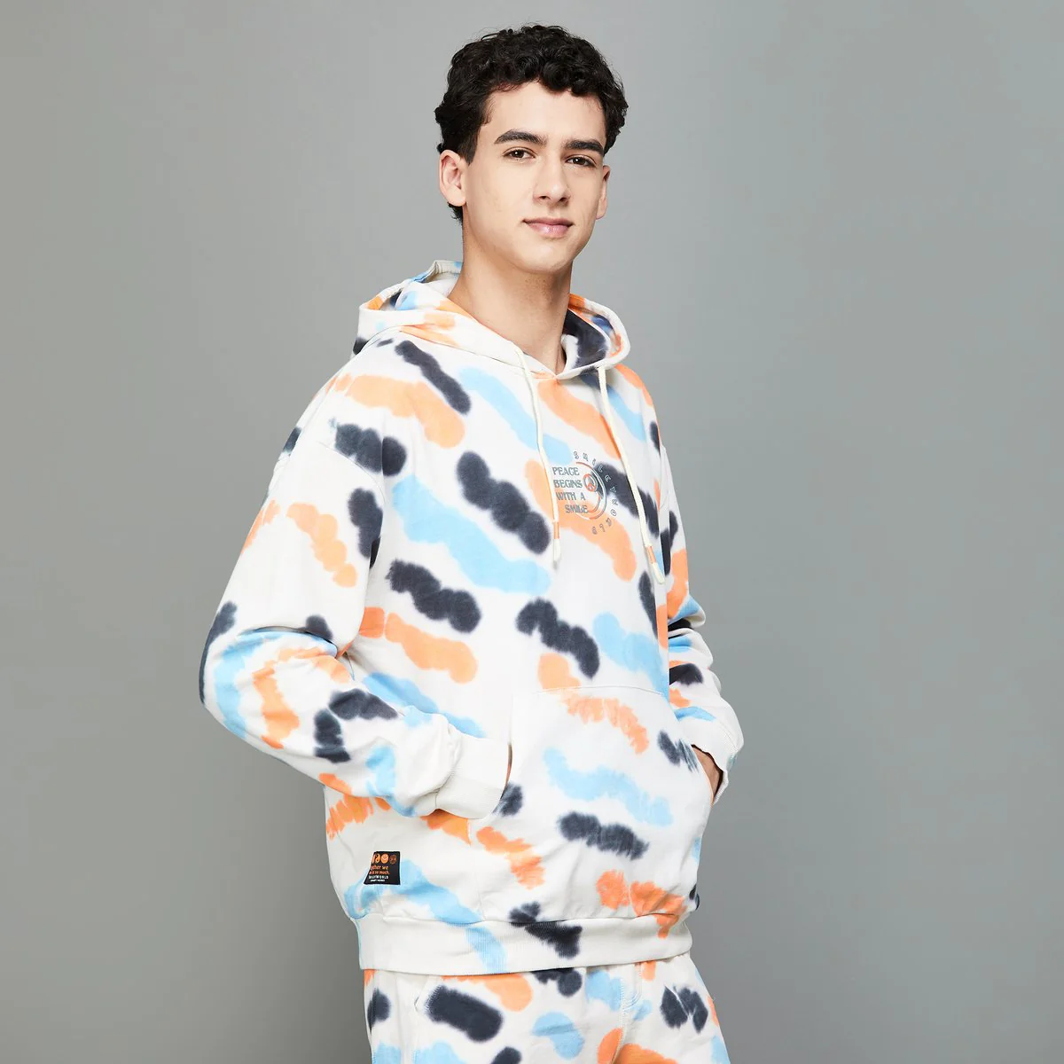 SmileyWorld Men Tie & Dye Print Hooded Sweatshirt - Image 3